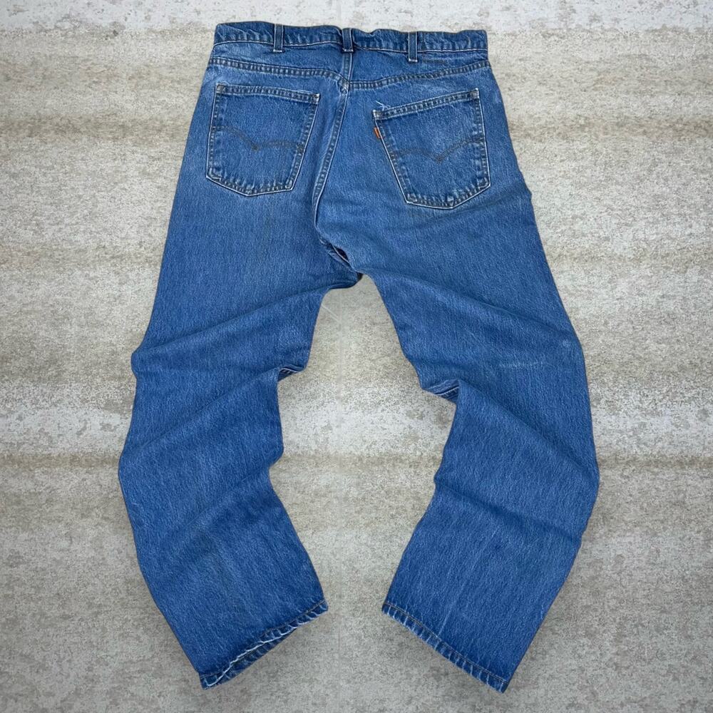 True Vintage 70s Orange Tab Levis Jeans 33x30 Straight Fit Medium Wash Cotton